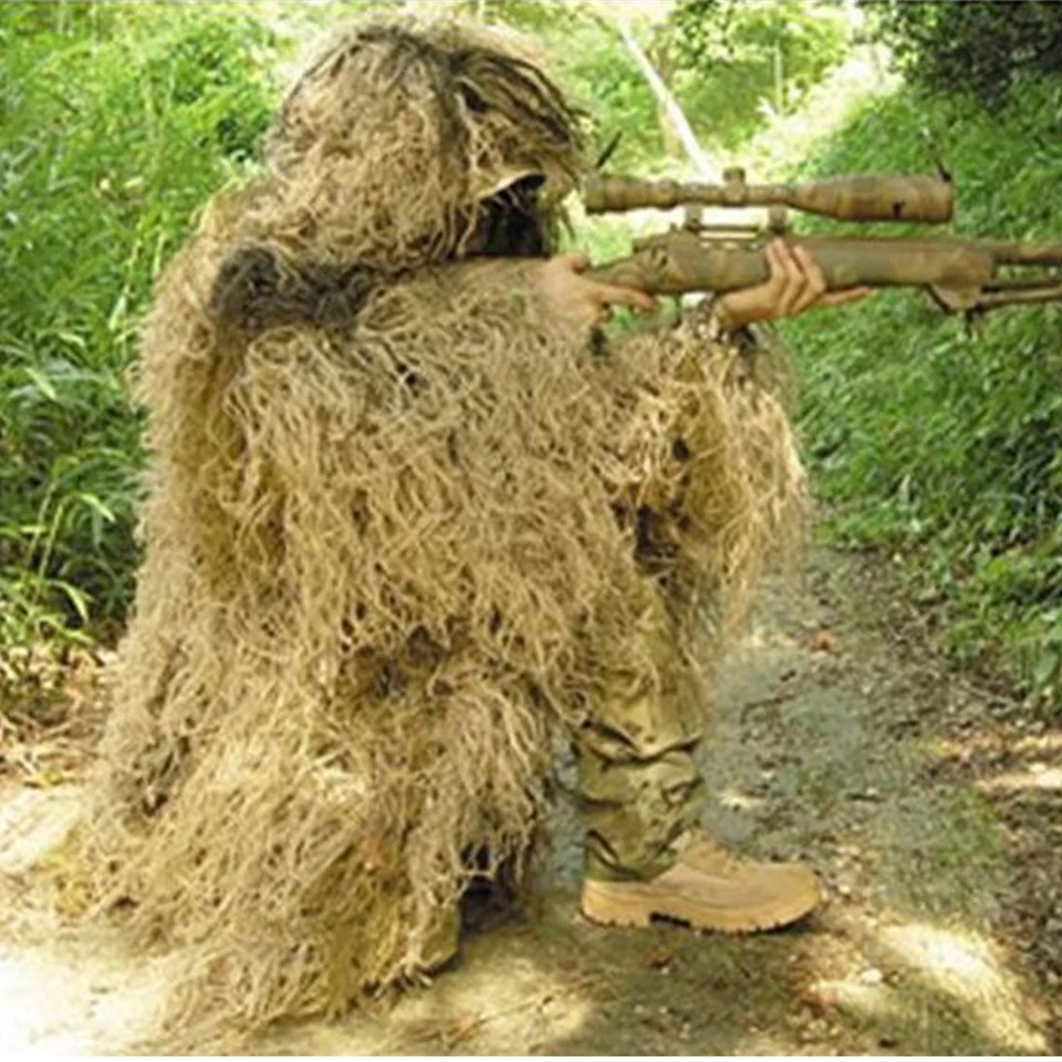 3D ghillie Костюмы универсальные камуфляжные костюмы лесной одежды Регулируемый охотничий армейский Тактический Снайперский прицел набор с сумками - Цвет: Хаки