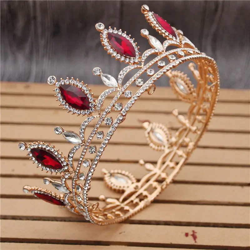 

Bridal Crown Royal Queen King Round Diadem Bride Headdress Crystal Tiaras Wedding Hair Jewelry Head Accessories