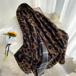 lady Design Leopard Winter Scarf Cashmere Pashmina Plaid Double-sided Scarves Lady Warm Shawl Wrap Blanket 2022 New