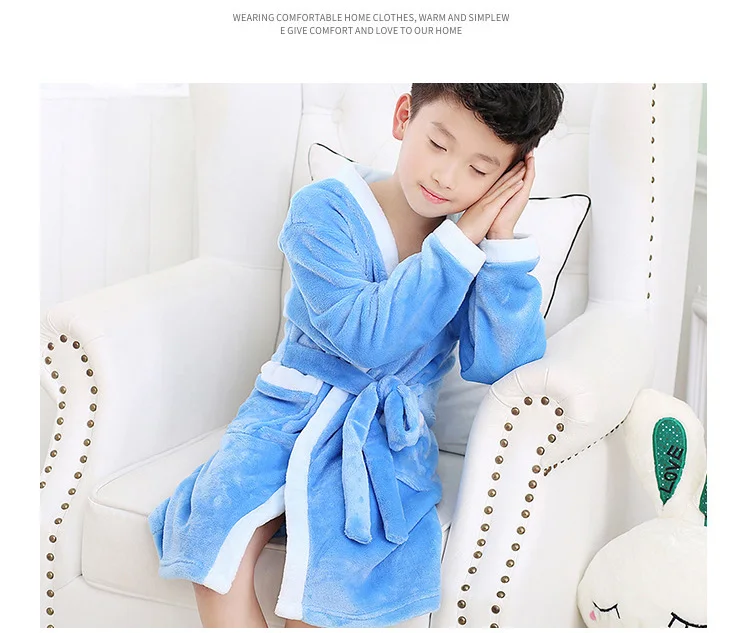 Детские Банные халаты, Зимние Девочки ночные рубашки, Одноцветный фланелевый Халат для маленьких мальчиков, детский халат для девочек, одежда для сна