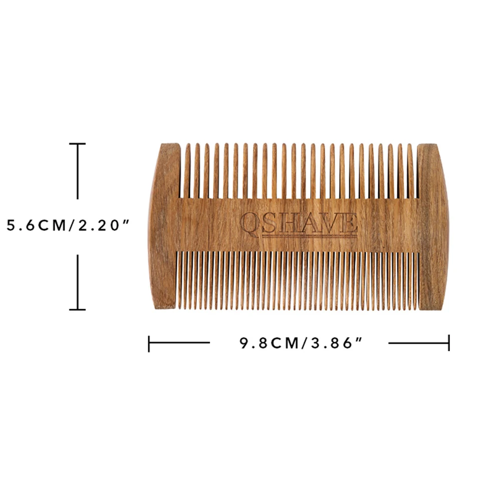 QSHAVE бренд натуральный ручной сандаловое дерево расческа Мужская Борода щетка Двухсторонняя щетка для волос Антистатические карманные Борода Усы расчески