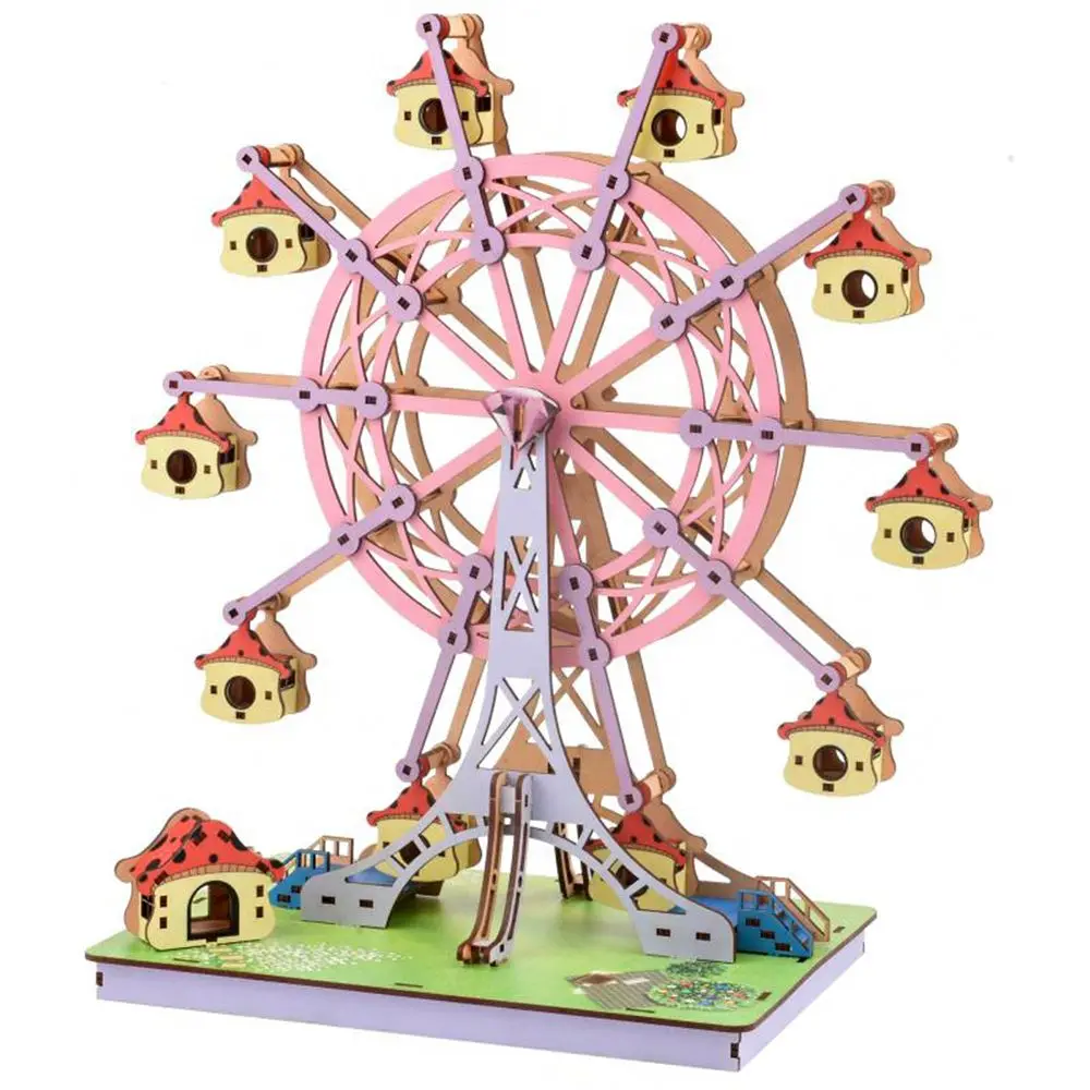 

Laser Cutting rotatable DiY 3D Rainbow Ferris Wheel wooden Puzzle Game Assmbly Intellectual toys Gift