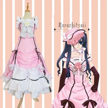 

Japanese Anime Black Butler Women Lolita Princess Lace Party Formal Dress Girls Ciel Phantomhive Cosplay Costume Suit Floral Hat