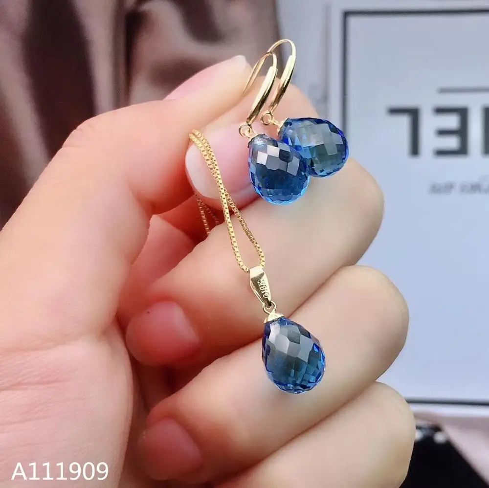 KJJEAXCMY Boutique Jewelry 925 Sterling Silver Inlaid Natural Blue Topaz Pendant Ring Women's Set Support Detection | Украшения и