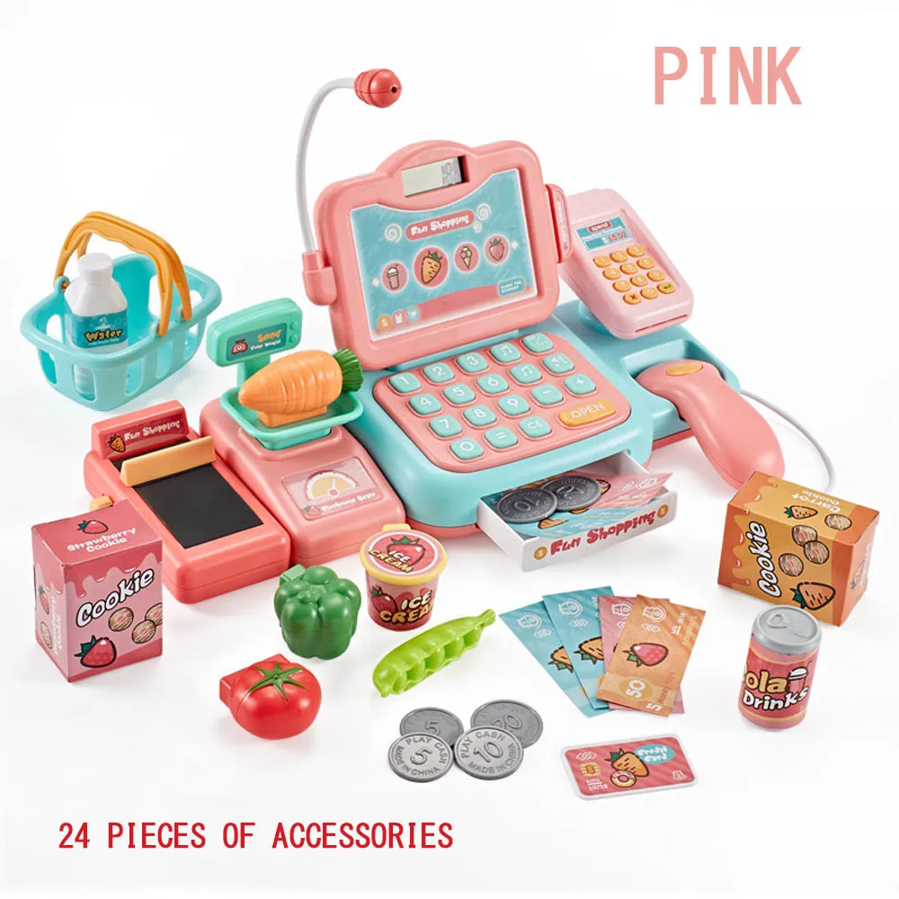 Электронный мини симулятор супермаркет кассовый аппарат набор игрушка Дети кассовый счетчик ролевые игры касса девочка игрушка подарок - Цвет: pink