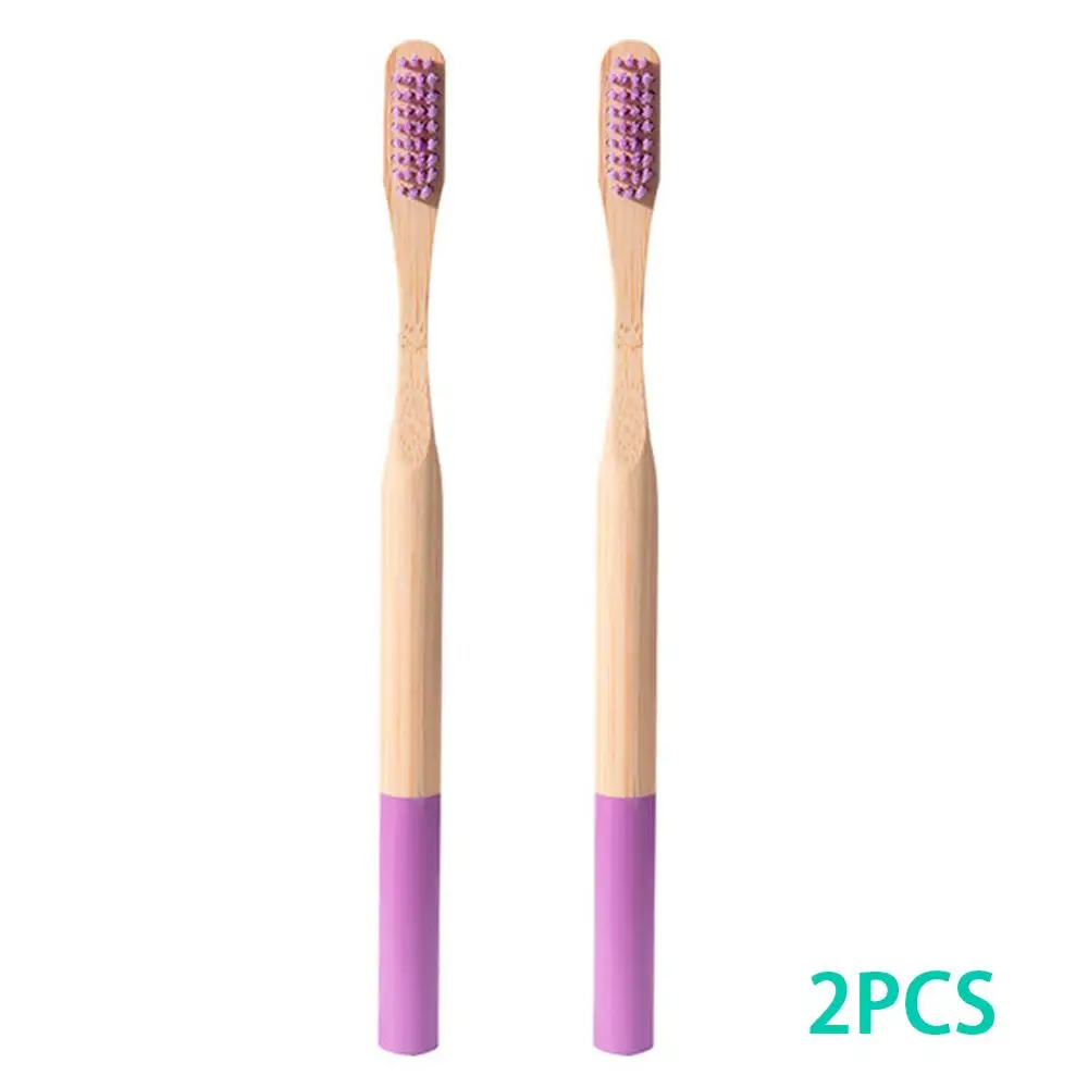 2pack Colorful Environment-friendly Bamboo Toothbrush Oral Care Bamboo Handle Soft Bristles Tooth brush Whitening Toothbrush - Цвет: purple