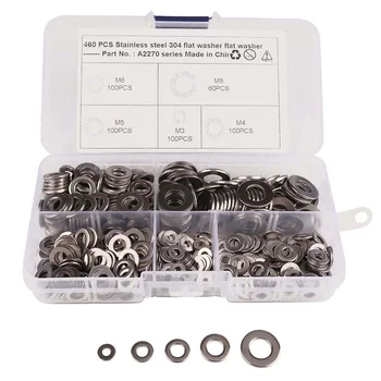 

480pcs Stainless Steel Flat Washer Assorted Gasket M3/M4/M5/M6/M8