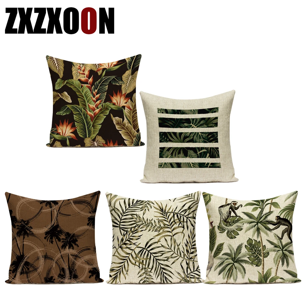 Tropical Plant Print Polyester Throw Pillow Case Sofa Cushion Cover Home Decor