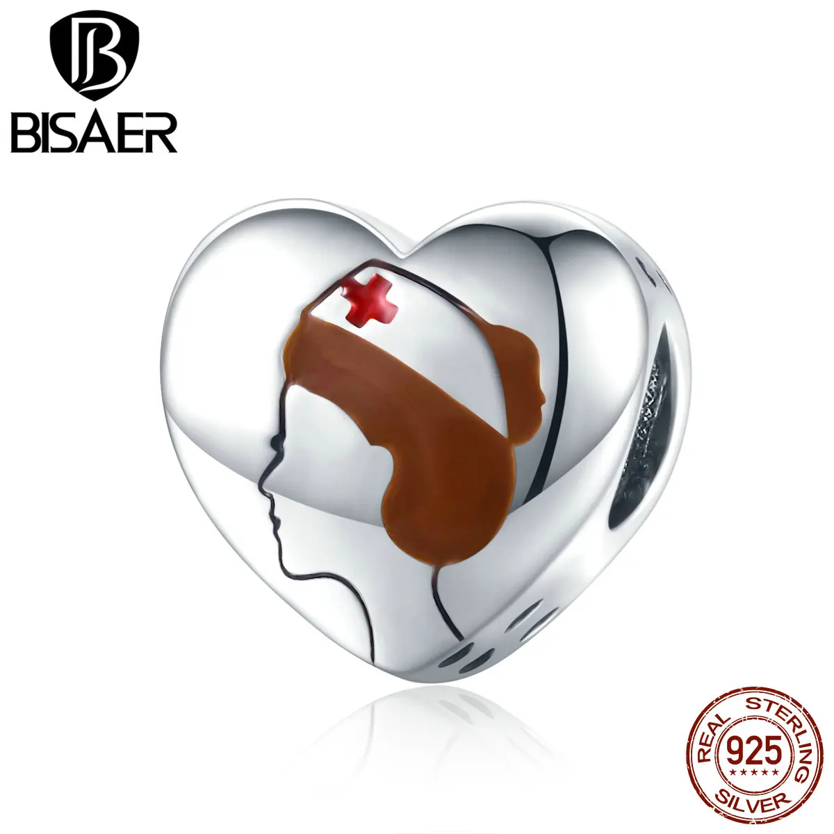 

BISAER Nurse Heart Charms 925 Sterling Silver Medical Staff Bead Pendant For Bracelets Necklace For Women 2020 Jewelry ECC1547
