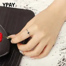 YPAY coreano personalidad Simple geométrico Hipster anillo para las mujeres corazón negro epoxi apertura 925 anillos de plata esterlina regalo YMR815