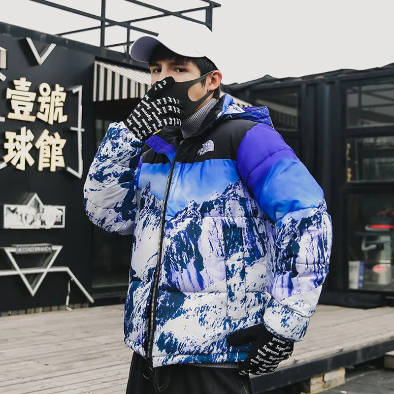 

2019 Thick Warm Men Winter Jacket Clothes Casual Loose Harajuku Mens Parkas Coats Hooded Print Red Male Windbreaker