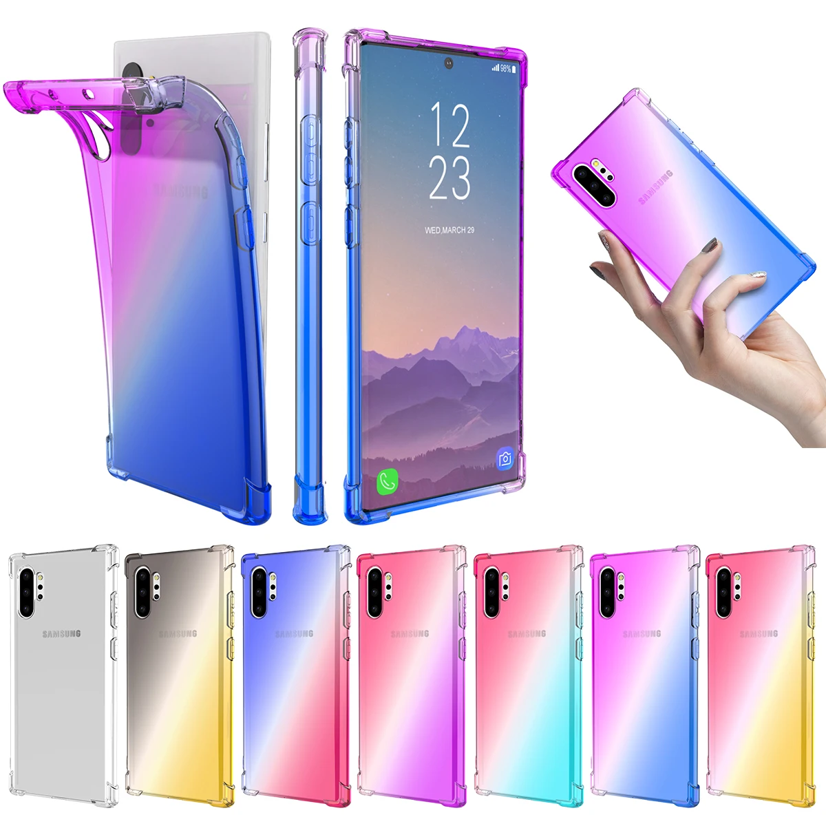 

For Samsung Galaxy Note 10 Plus Case Soft Clear TPU Bumper Gradient Color Shockproof Cover for Samsung Note 10+ Case Silicon
