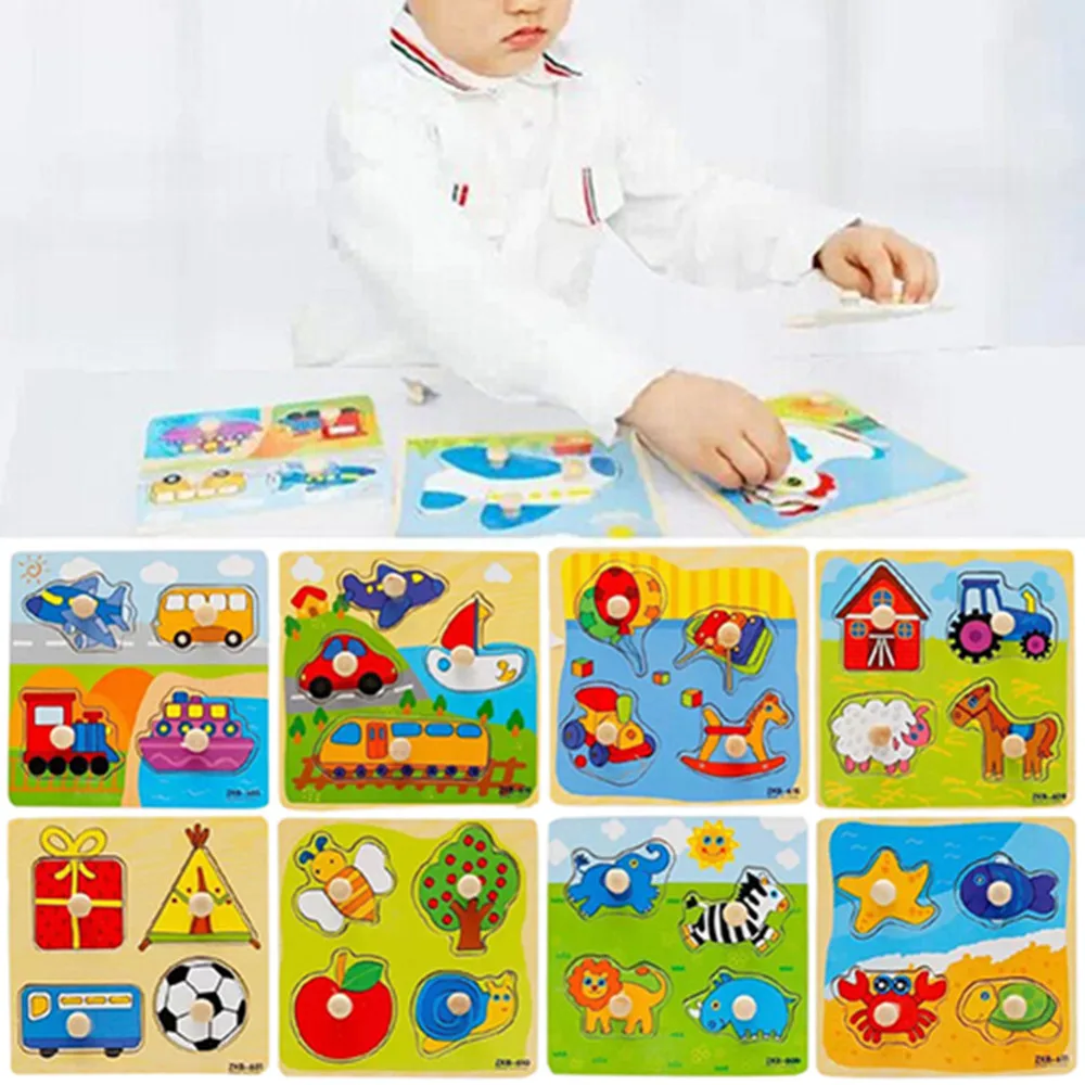 Ребенок малыш развитие интеллекта животное познание деревянный красочный кирпич головоломка игрушка