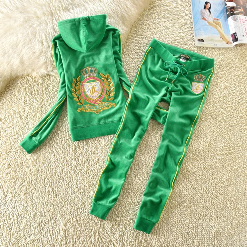 Juicy Grape Brand Spring Autumn Women Sporting Suits Pink Green gray blue Velvet Women Tracksuit suits running Sportswear suit cute two piece sets