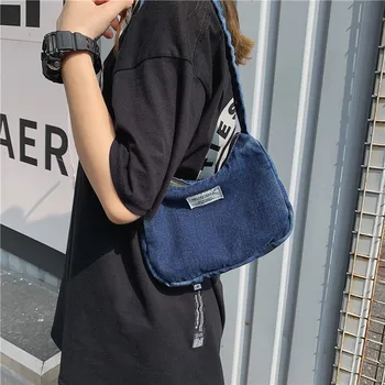 

Denim Clutch Baguette Bag for Women Designer Lady Handbag Simple Small Purses Jean Tote Chic Shoulder Crossbody Messenger Bag