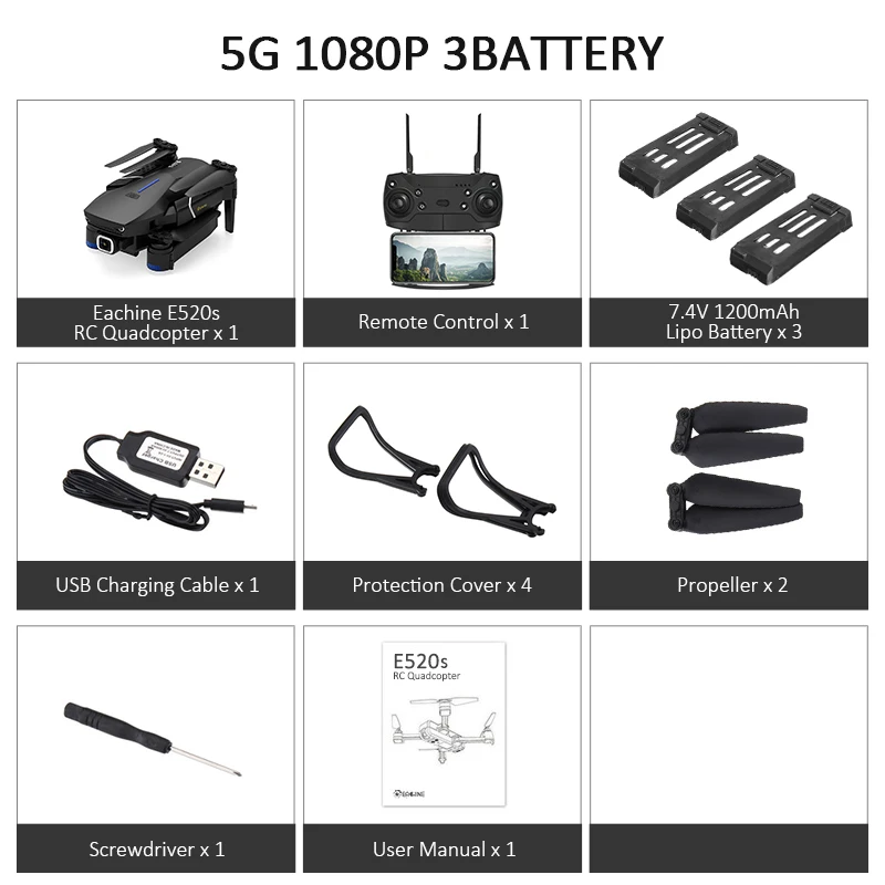 Eachine E520S Quadcopter GPS WI-FI 4K с видом от первого лица/1080 P HD Камера Широкий формат 16 минут времени полета складной Дрон Квадрокоптер с дистанционным управлением - Цвет: 5G 1080P 3battery