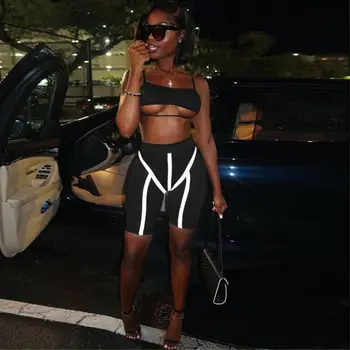 

Women Reflective Stripe Casual Shorts Gym Cycling Biker Sport Running Tight Luminous Sports Shorts