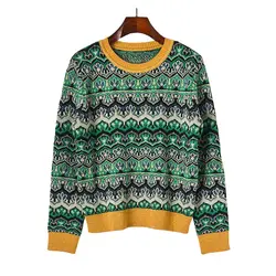 Осенне-зимний толстый теплый свитер 2019 цвета контрастные жаккардовые свитера трикотажные толстые пуловеры женский o-образный вырез