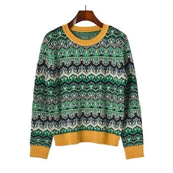 

Autumn Winter Thick Warm Sweater 2019 Color Contrast Jacquard Sweaters Knitted Thick Pullovers Female O-Neck Casual Tops P-010