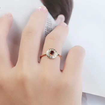 

LAMOON S925 Ring For Women Red Garnet 3A+ Cubic Zirconia Hat Shape 14K Gold Plated Gemstone Fine Jewelry LMRI130