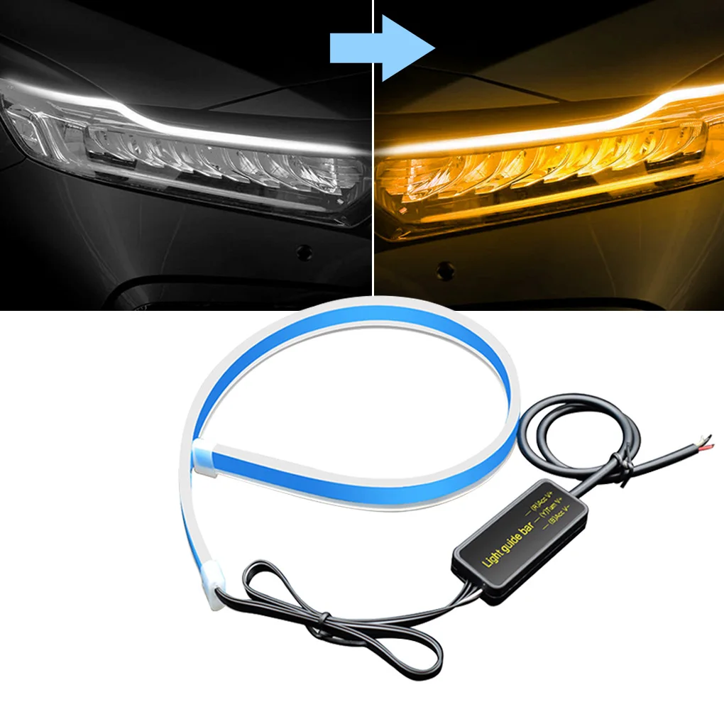 white to yellow 1 шт., светодиодные дневные ходовые огни DRL, сигнал поворота, DRL, Светодиодная лента, автомобильный светильник, аксессуары, тормозные боковые огни, головной светильник s для авто - Цвет: white to yellow