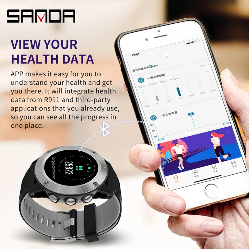 SANDA 2019 New Leather Smart Watch Men Leather Smart Watch Sport For iPhone Heart Rate Blood Pressure Fitness Tracker Smartwatch
