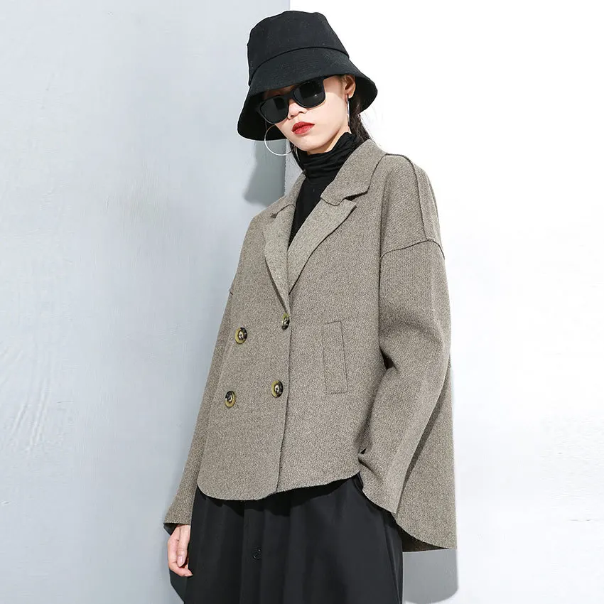 khaki SuperAen, новинка, зимние одноцветные куртки для женщин, модные повседневные шерстяные куртки для женщин, большие размеры, нестандартная женская одежда - Цвет: khaki