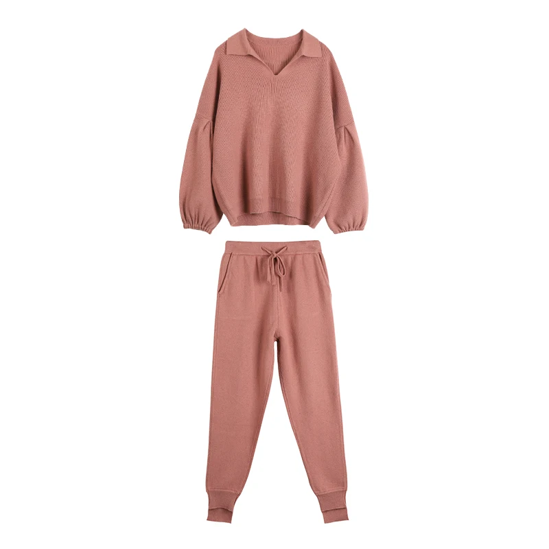 Winter 2 Piece Sweater Set Women Knit Suit Turn-down Collar Casual Short Knitted Suit Korean Clothes New Sweater for Women