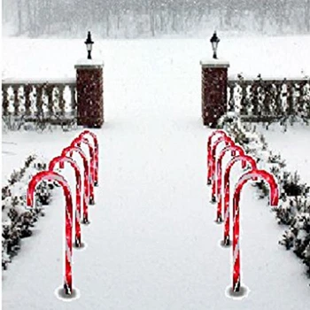 

10Pc Solar Powered Christmas Pathway Candy Cane Walkway Light Stake Lamp Outdoor Yard Xmas New Year's Decoration Solar Lamp