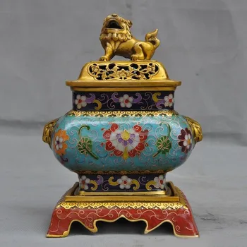 

wedding decoration China bronze Cloisonne Enamel Gilt beast head Foo dog Lion Incense Burner censer