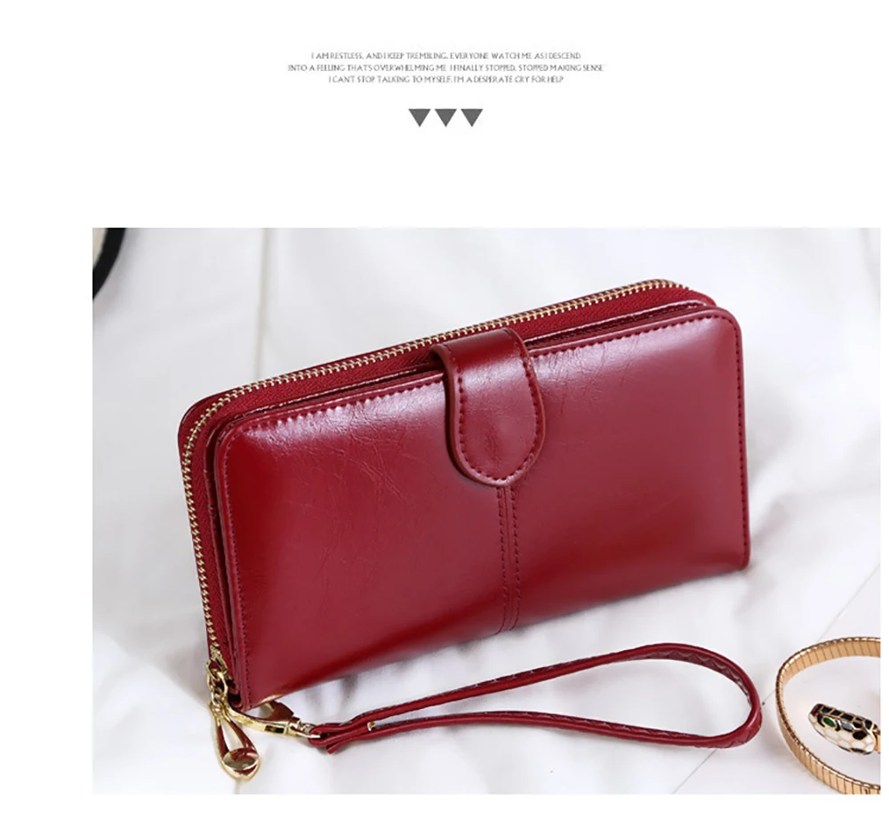 Women Oil Wax Leather Women's Wallet Female Purses Big Capacity Hasp Zipper Purse Ladies Long Wristlet Clutch Coin Card Holders Women Oil Wax Leather Women's Wallet Female Purses Big Capacity Hasp Zipper Purse Ladies Long Wristlet Clutch Coin Card Holders