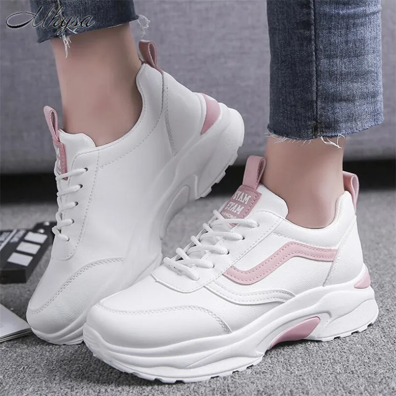 

LZJ Spring Autumn Fashion Wild White Shoes Female Students Flat-bottom Striped Lace-up Casual Shoes Sneakers Zapatillas Mujer