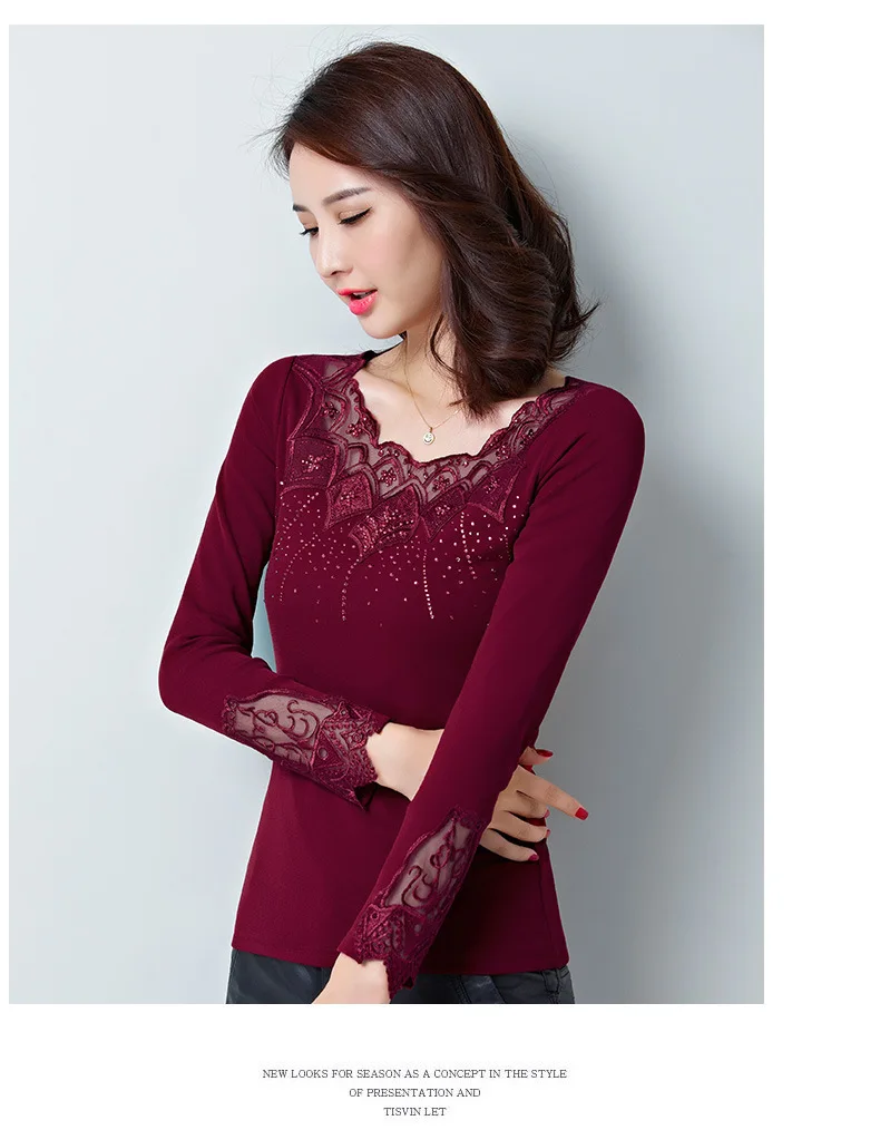 Женские топы, сорочка, Femme Blusas Femininas, блузки, женская рубашка, черная, с круглым вырезом, с длинным рукавом, кружевная Элегантная блузка размера плюс 4XL
