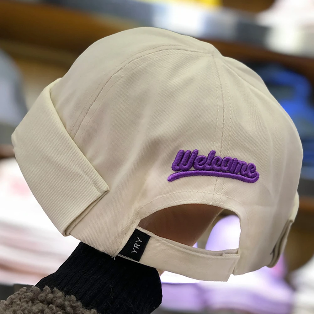 Unisex Women Men Embroidery Hip Hop Skullcap Sailor Cap Rolled Cuff Retro Brimless Beanie Hat