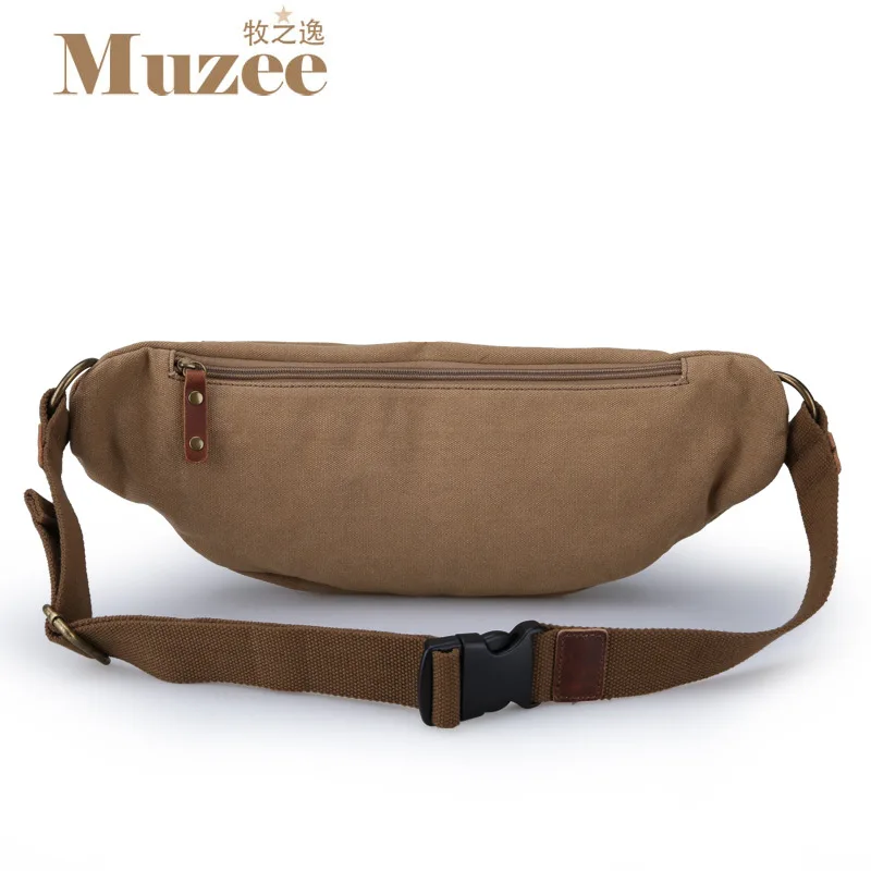 MUZEE Canvas Waist Pack Men Casual Retro Chest Bag Multi-functional Crossbody Bag Sports Mobile Phone Bag