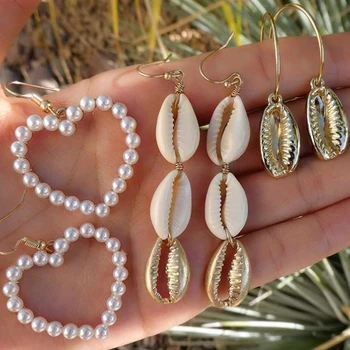 

3pairs/set New Simple Gold Love Heart Earrings For Women Shell Statement Pearl Dangle Earrings Fashion Party Wedding Jewelry