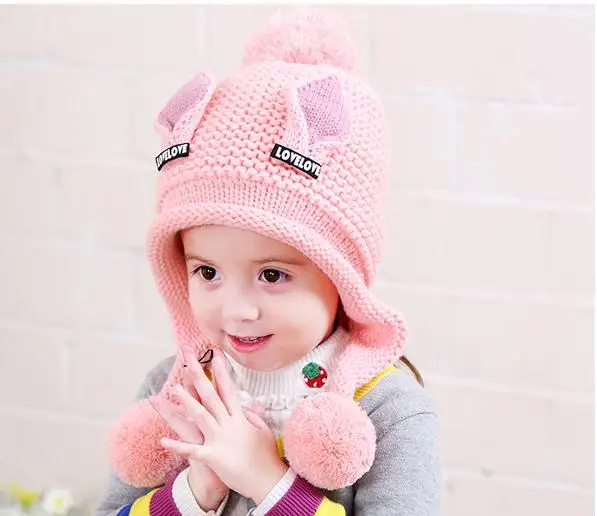light pink Doitbest/бархатные шапки для мальчиков от 2 до 6 лет, шерстяные шапки с кошачьими ушками однотонная зимняя вязаная шапка для маленьких детей, детские шапки с ушками для девочек - Цвет: light pink