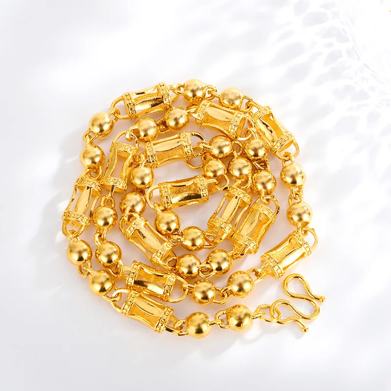 

Exquisite Domineering Beads Necklace 14K Gold Hollow Bamboo Chain Necklaces for Men Wedding Engagement Anniversary Jewelry Gifts