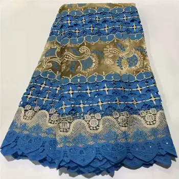 

2020 Latest African Lace Fabric High Quality Nigerian Pure cotton Embroidery with Rhinestone French Net Lace Fabric for Women