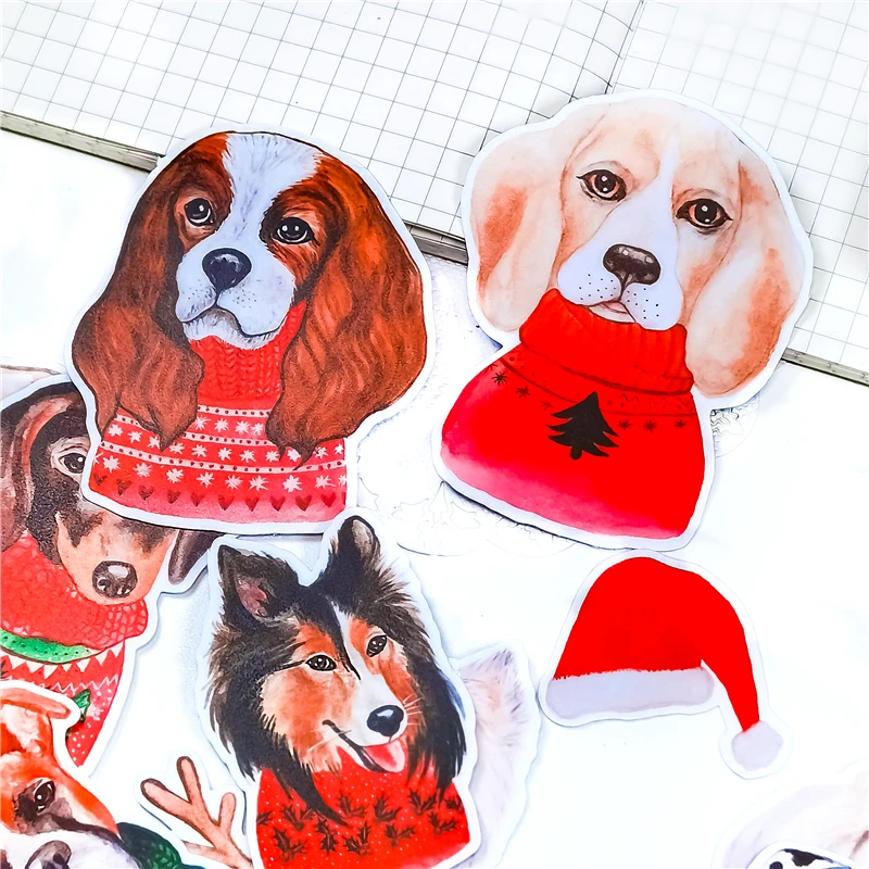 18PCS DIY Scrapbooking Hand-painted Christmas Dog Animal Stickers Album Daily Happy Planner Label Decoration Stickers