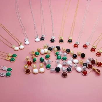 

Luxury classic necklace earring master stone shell malachite green black red and color zircon copper jewelry set