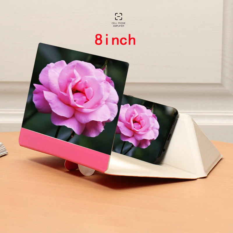 Pink 3D телефон экран стереоскопическая Лупа усилительная офисная Складная Кожаная подставка Подставка для мобильного телефона держатель планшета dropshippin - Цвет: Pink