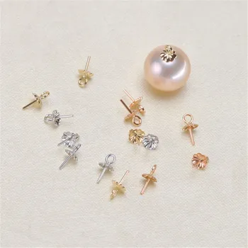 

18karat gold pendant clasp connector,bead caps with peg for half drilled beads pendant necklace diy no pearl no chain