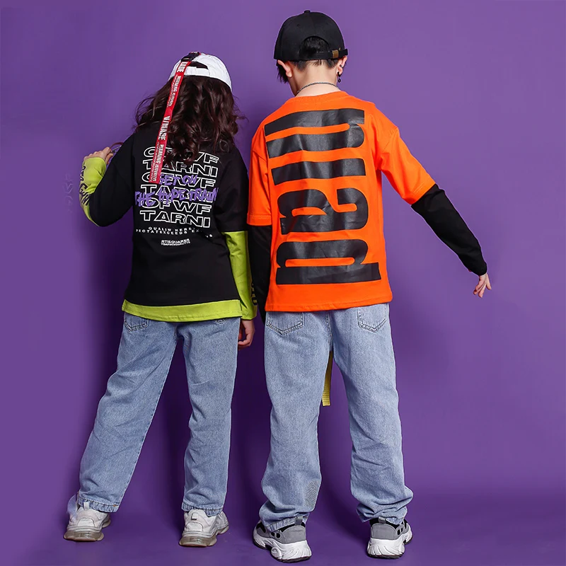 Children Hip Hop Festival outfits Sweatshirt Casual Pants Clothing For Girl Boys Jazz Dance Costume Wear Kids rave clothes