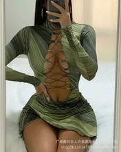 Robe ajourée imprimée avec cravate pour femmes, nouvelle collection printemps 2022 