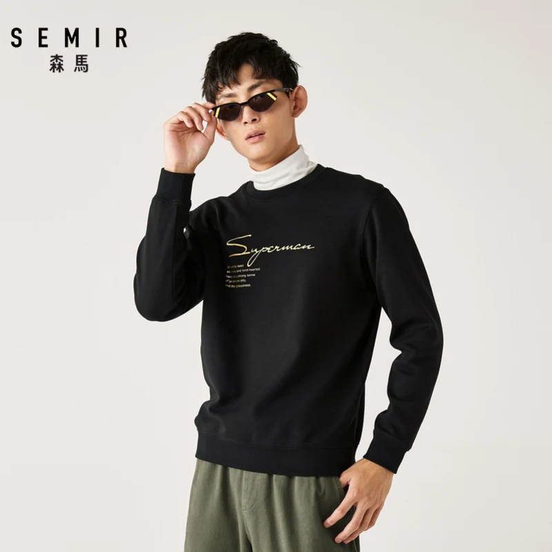 SEMIR осенний и зимний бархатный свитер для мужчин ins Мужской Повседневный пуловер с круглым вырезом хип-хоп толстовки