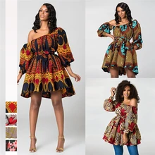 Новые модные африканские платья для женщин летние наклонные плечи две одежды Дашики Африканский стиль принт богатый Базен Топ Dashiki