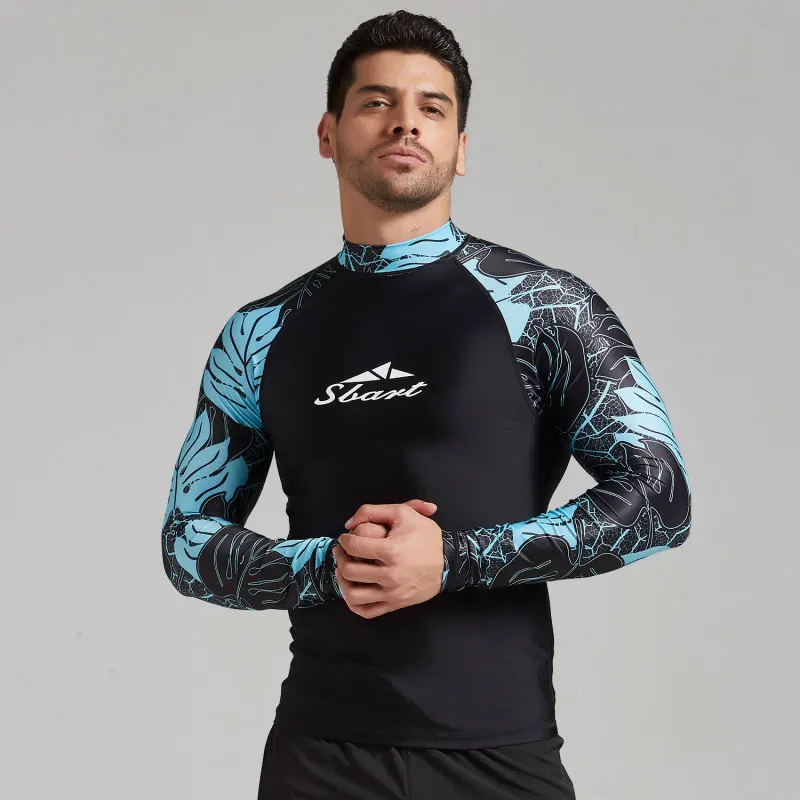Men's Rash Guard Shirt, UV Sun Protection, Long Sleeve Top, Skins Tee, Compression Base Layer, Wetsuit, Printed Surf, Swim Dive