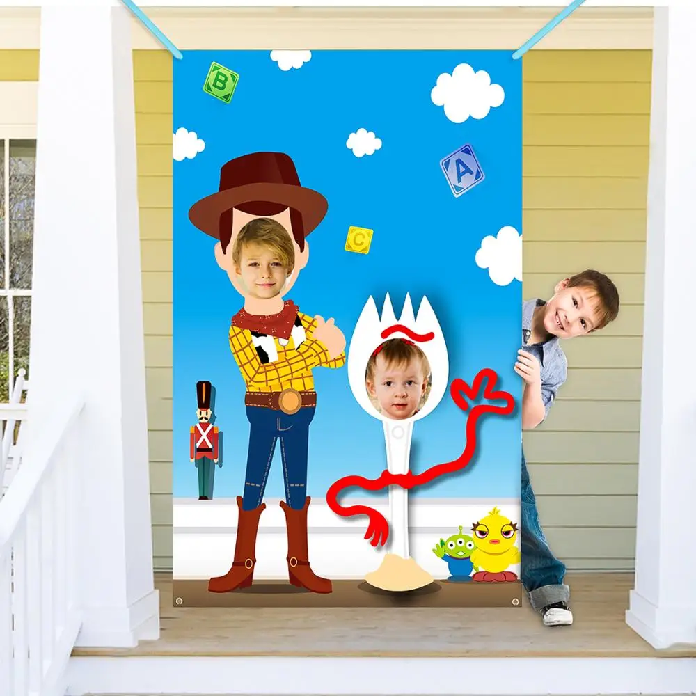 Toy Banner Party-Supplies Theme Background Fabric Face Game-Photo Play Photography Pretend