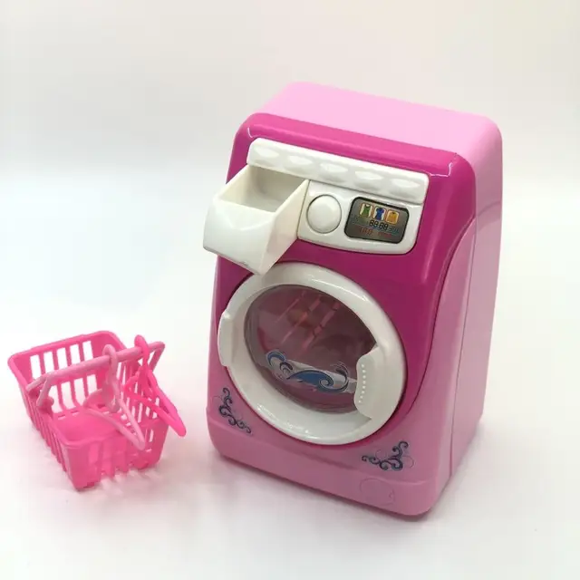 Kids Mini Simulation Light Electric Washing Machine Basket Pretend Play Toy Set 2